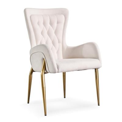 China Comfortable Upholstered Tufted Leisure Sofa Dining Chair Metal Frame Gold Velvet Chair Design Nordic Modern High End Arm Accent Chair for sale