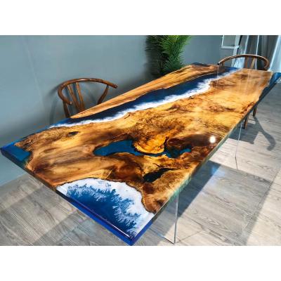 China Restaurant Friendly Custom Dining Table Furniture Factory Environment River Resin Luxury Epoxy Table Top With Wood Slab for sale