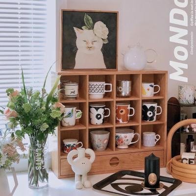 China Other Coffee Cup Display Box Cup Holder Cup Holder Countertop Countertop Cup Rack Cup Holder Treasure Chest Nordic Tabletop Solid Wood Multi Storage for sale