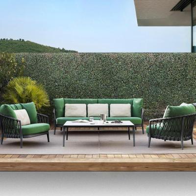 China Comfortable Rattan Sofa Water Proof Sectional Patio Sofa Set Outdoor Furniture Contemporary Garden Pouf Living Room for sale