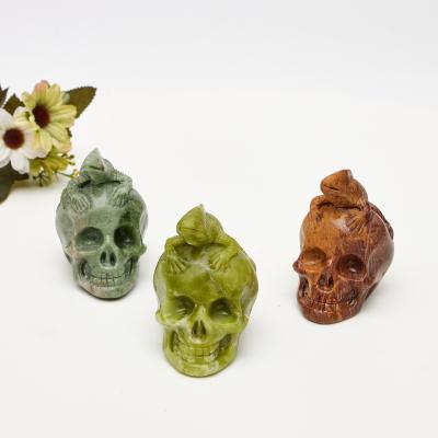 China Wholesale Custom China Various Shape Skulls Teal Topaz Skulls With Lizard Top Crystal Crafts for sale