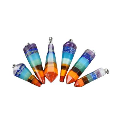 China China Natural Crystal Pendant With Colorful Hexagonal Pillar Warhead Chakra Cone Tangential Necklace for sale