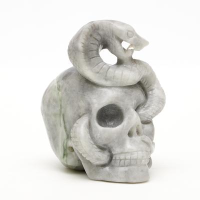 China China decoration home 0.2kg jade crystal white yellow skulls with snake on top for sale