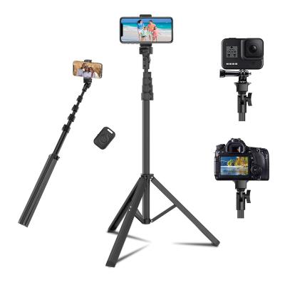 China 67 Inch Portable Aluminum Folding Selfie Stick Phone Floor Stand Professional Living Lightweight Tripod Stand for sale