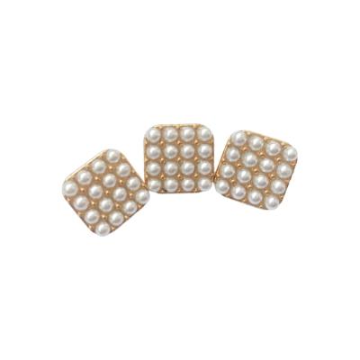 China Wholesale Custom Pearl+alloy 20Mm Gold Color Square Alloy Pearl Metal Button For Coats for sale