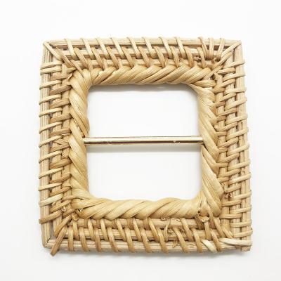 China Hand knitting square natural wood for handcraft rattan accessories belt shoe weaving buckles for sale