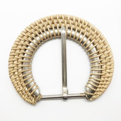 China Hand Knit Half Circle Ball Rattan Square Ring Belt D-Ring Buckle With Double Pin For Belts for sale