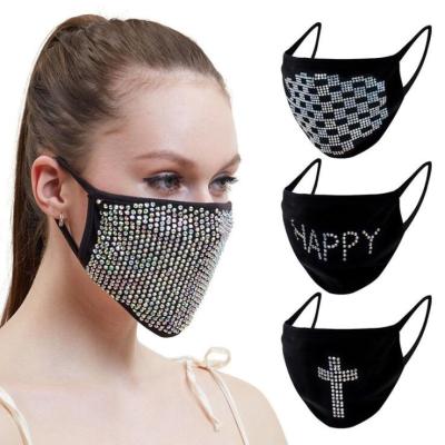 China Popular fashion rhinestone party carnival shiny jewel rhinestone face mask reusable bling sexy cover with filter pocket for sale