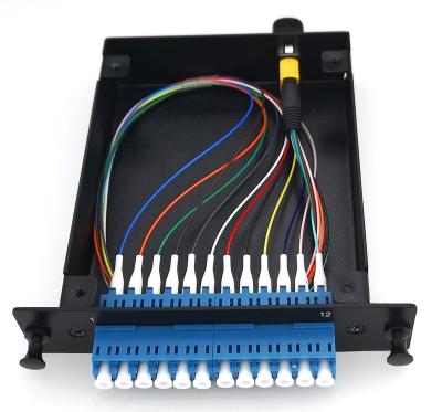 China ODF 5G 12 Cores Singlemode Fiber MPO LGX Cassette Module With 0.9mm Diameter 0.4m Length LC-MPO Colored Patch Cord for sale