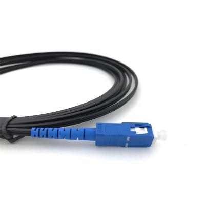 China FTTH 2 Ends Pre-terminated Black Drop Cable 1C Singlemode Fiber Optic Jumper With Custom Labeling Printing Blue SC/UPC Connector for sale