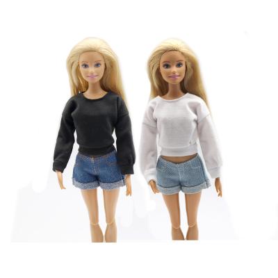 China stuffed & Baby 1/6 bjd 30cm plush Toy Wholesale 11-12 inch doll jeans shorts pants pure color T-shirt clothes set for Barbie and Frank doll for sale