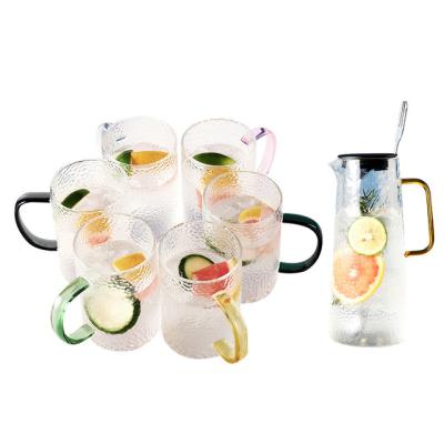 China Good Quality Stored Water Glass Cup Sets Home and Restaurant Juice Drinking Set Water Pitcher Set Juice Filter Bottle Tea Cup Glass Milk for sale