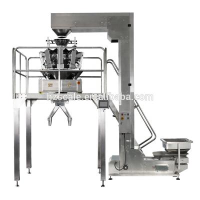 China Semi-automatic food melon seeds vertical packaging machine with manual multihead weigher collection by hand preformed pouch for sale