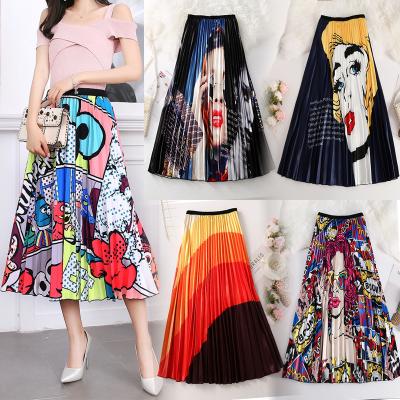 China Anti-Static Brand New Summer Waist Floral Print Casual Boho High Waist Women Pleated Skirt for sale