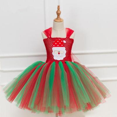 China New Breathable Summer Clothes 2021 Green 2-8Years Long Tulle Red Flower Girls Tutu Princess Dress For Christmas for sale