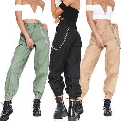 China Ladies Solid Color Personality Sports Breathable Casual Harem Pants Wide Leg Long Pants With Chains Women Trousers for sale