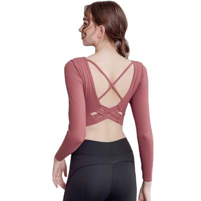 China Breathable Yoga Use Long Sleeves With Chest Pad Fitness Women's Top T-shirt Sweatsuit for sale