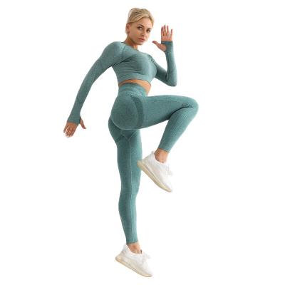 China Breathable Yoga Wear Women's Fitness Long Sleeve Sports Suit High-Waist Upper Hip-Hip Tight Pants Yoga Set Sweatsuit for sale