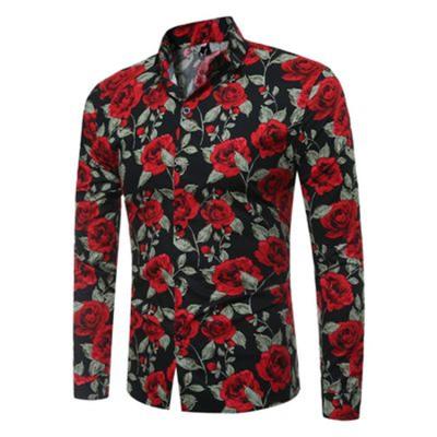 China Anti-Wrinkle 2021 New Spring Men's Shirt Long Sleeve Print T-shirt Male Floral Red White Men Tops M-3XL for sale