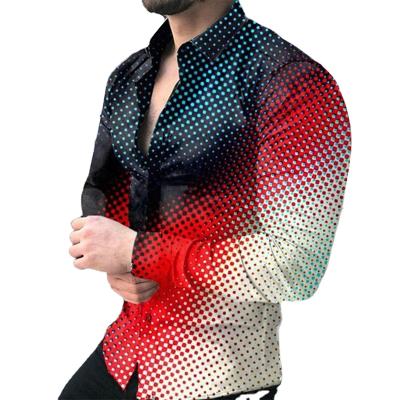 China QUICK DRY Mens Polka Dot Print Long Sleeve Shirt Plus Size Gradient Color Mens Top Shirts for sale