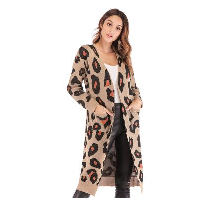 China Other European and New American Border Christmas Women's Leopard Print Knitted Cardigan Women's Sweater for sale