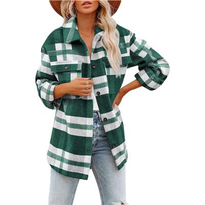 China Autumn Women Oversized Anti-Wrinkle Plaid Shirt Casual Lapel Button Down Long Plaid Shirt Coat Tartan Shacket Shacket Jacket for sale