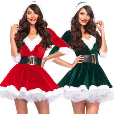 China V-Neck Adult Funny Tutu Dress Girl Polyester Party Red Green Dress For Woman Christmas Cosplay Costumes for sale