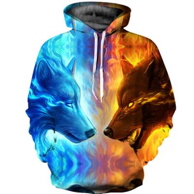 China Breathable Wild Wolf Head 3D Sublimation Printing Spring Double Ice and Autumn Patterns Pullover Hooded Sweatshirt for sale