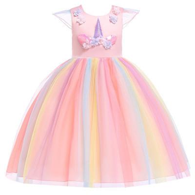 China 2021 Breathable Kids Unicorn Party Princess Dress Up Flower Gilr Dresses Children Girl Wedding Party Dress for sale