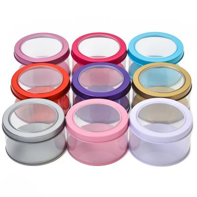 China Custom luxury colorful portable tin box transparent round small tin packaging tin box logo brand gift tin metal box for sale