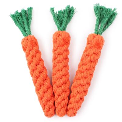 China 2022 Hot Sale New Stocked Cotton Rope Braided Carrot Pet Toy Molar Bite Resistant Cute Cotton Rope Toy Pets Chew Interactive Toys for sale