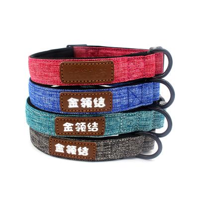 China New style embossable logo canvas pet stocked comfortable collar, fabric diving liner, dog pet supplies for sale