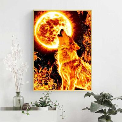 China New Classic/Postmodern Animal Diamond Painting Kits 5D DIY Full Square/Around Home Wall Art Gift Decor Diamond Painting Fire Animals Wolf Horse Leopard for sale