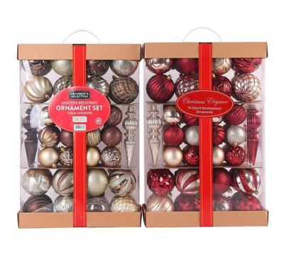 China Chirstmas Decor Christmas Ball Ornaments Shatterproof 74PCS Christmas Tree Ornaments Plastic Ball Decorations With String Perfect Hanging Ball for sale