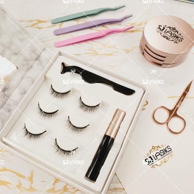 China Reusable Natural Looking Magnetic 3D Eyelashes With Eyeliner 3 Pairs Magnetic Lashes Kit for sale