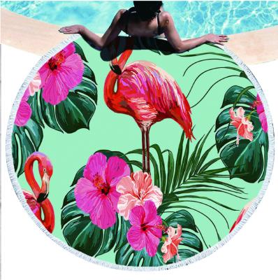 China QUICK-DRY Diameter 150cm round personalized fashion 3D digital Flamingo print swimming towel Soft fine fiber beach towel for sale