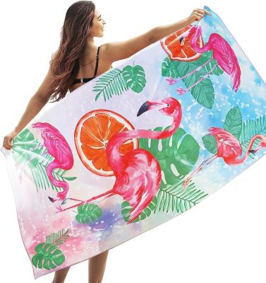 China Compressed thick flamingo beach towels Custom Design with logo custom print Print Quick Dry Sand Free Recycled Microfiber Suede Swimming Be for sale