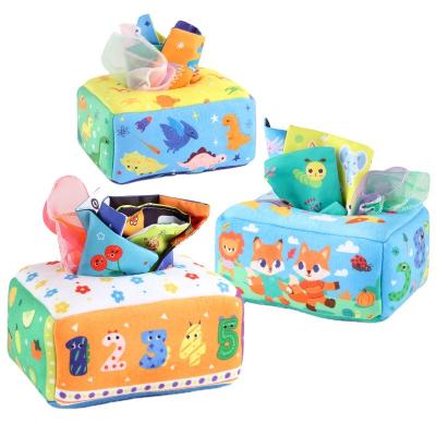 China Eductional Kid Toys New baby early education cloth book puzzle toy baby ring paper cloth book simulation digital letters tear not break tissue box for sale