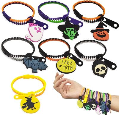 China Popular Halloween Bracelets Zipper Halloween Basket Stuffers Fidget Toys Sensory Friendship Halloween Party Favors for Kids for sale