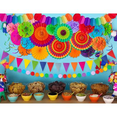 China Festival decoration valentines day fiesta party decorations flower fan and honeycomb balls hanging paper fan set for sale