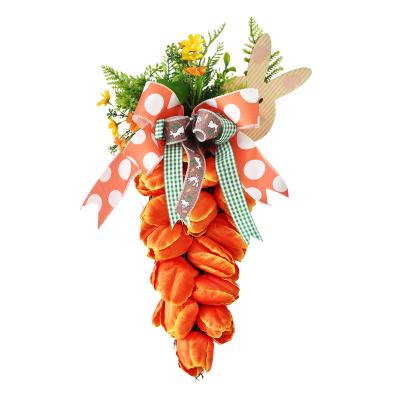 China Imitation Tulip Flower Easter Decoration Door Hanging Carrot Wreaths Pendant Rabbit Easter Bunny for sale