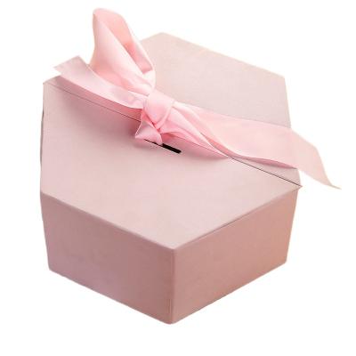 China Gift & Craft Valentine's Day Hexagon Black Surprise Gift Box With Ribbon Mark Shipping Packaging Packing Gift for sale