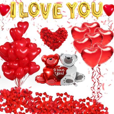 China Party Decoration Valentine's Day Balloon I Love You Simulated Rose Petal Balloon Heart Bear Membrane Foil Balloon for sale