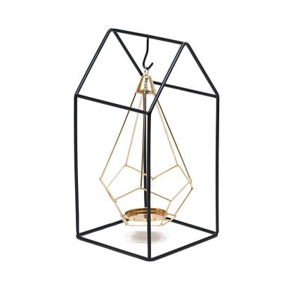 China Nordic Light Luxury Wholesale Creative Home Shaped Geometric Metal Crafts Candle Holder Iron Candlestick Decoration Wrought Iron for sale