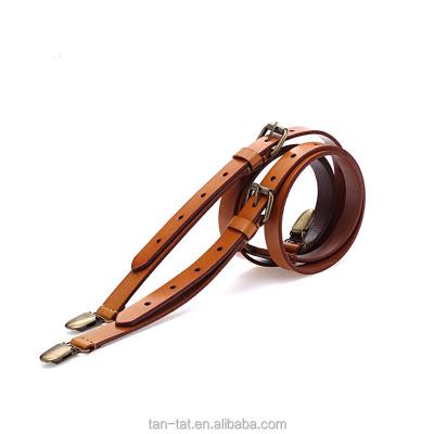 China Fashion Groomen Wedding Gift Mens Groomsmen Straps Dark Brown Leather Suspender for sale