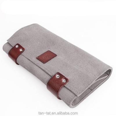 China Eco-friendly Toll Roll Belt Bag Genuine Suede Leather Pencil Case Envelope Bag for sale