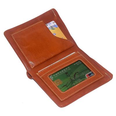 China Anti-theft Vintage Style Tanned Cow Leather Bifold Wallet With Card Slot Open Slim Wallet Men for sale