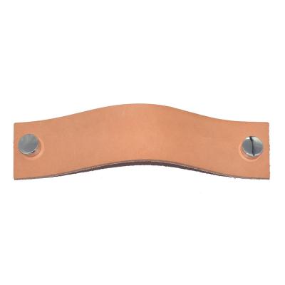 China Modern Thick Hard Tan Leather Dresser Pulls Leather Cabinet Drawer Knobs for sale