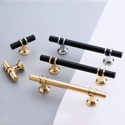 China Modern Gold Door Handles Zinc Alloy Black Sideboard Handles Solid Drawer Knobs Shape Furniture Handle Hardware for sale