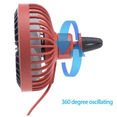 China Cars Internal Accessories Car Accessory 4 Inch Air Cooling Fan 3 Speeds Adjust DC Powered Vehicle Clip Rotating Fan Mini Portable USB Car Fan With LED for sale